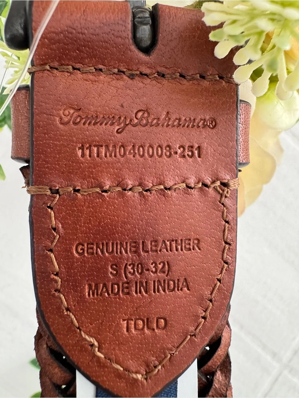 TOMMY BAHAMA Brown Braided Leather Men's Belt MEN S (30-32) small
